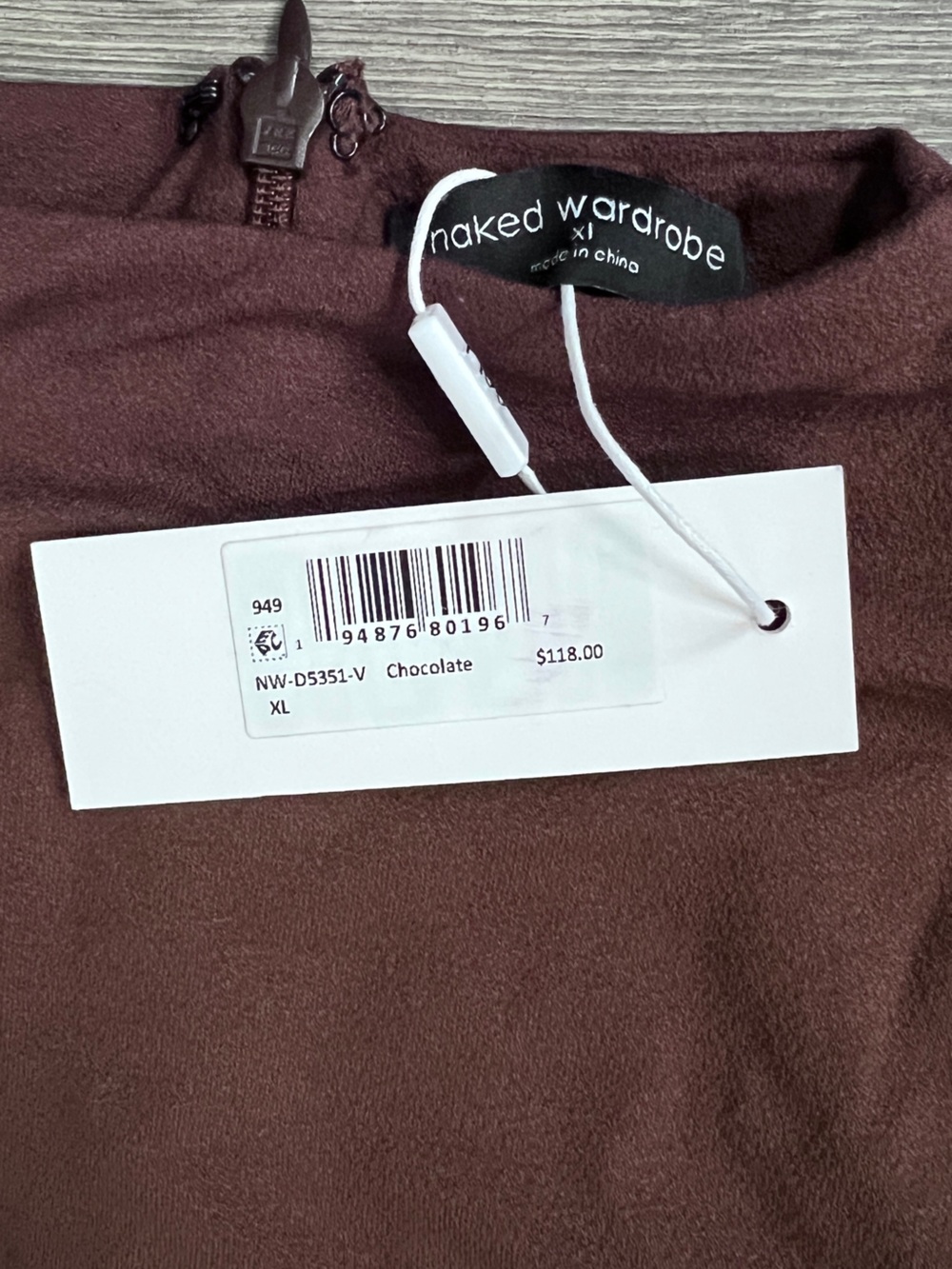 NAKED WARDROBE Tie Waist Maxi Dress XL Chocolate Brown Funnel Neck Trendy Party - Picture 5 of 9
